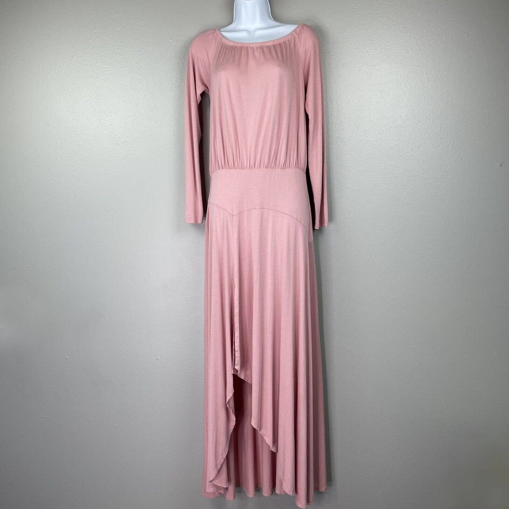 Free People Jupiter Maxi Dress Womens Large Pink Jersey Stretch Hi Low Hem